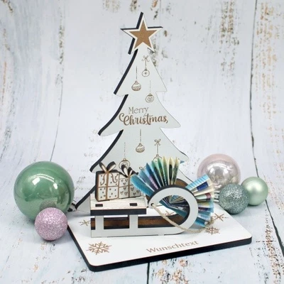 Geldgeschenk Weihnachten Wunschtext Tannenbaum Schlitten Geschenk Geld Deko - Bild 1 von 4
