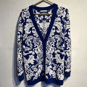 Alice + Olivia Women's Bradford Jacquard Grandpa Blue Textured Cardigan XS - Picture 1 of 10