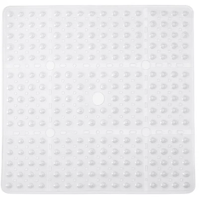 Alfombra de ducha cuadrada grande 27x27, transparente, antideslizante, fuerte succión, drenaje Foto 1 de 4