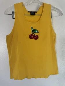 Canotta Y2k gialla a costine paillettes ciliegia senza confini XL Junior - Foto 1 di 8