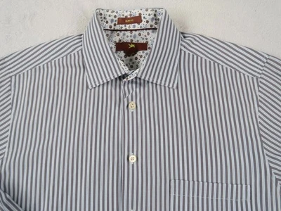 Egara Men's Slim Fit Button Up White Brown & Blue Striped Shirt L - Image 1 of 4