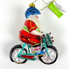 Santa Claus Riding Motorcycle Christmas Tree Ornament Mercury glass 5in x 2.5in