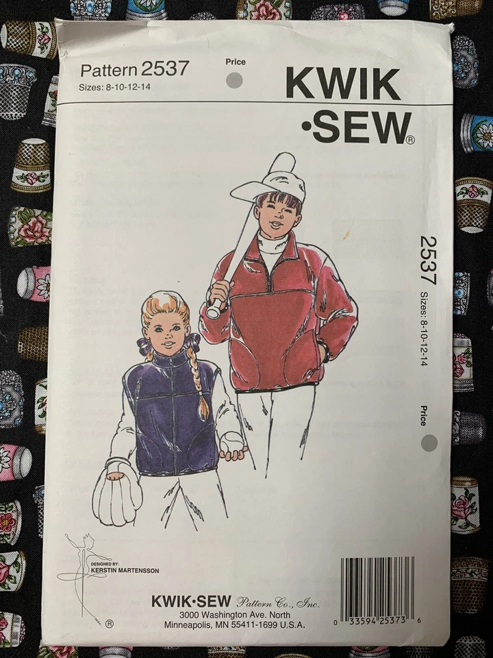 Kwik Sew 2537 Boys Girls Childs Vest & Jacket Sizes 8-14 Sewing Pattern UNCUT - Image 1 of 2