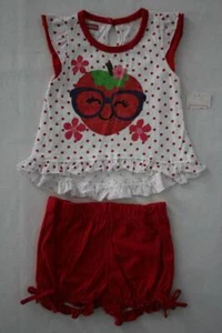 NEW Girls 2 piece Outfit 24 Months Polka Dot Shirt Red Shorts Set Strawberry - Picture 1 of 2