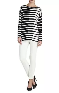 NEW BCBG MAX AZRIA BLACK DILANA STRIPED INTARSIA PULLOVER XOV1R866/AB309 SZ XXS - Picture 1 of 2
