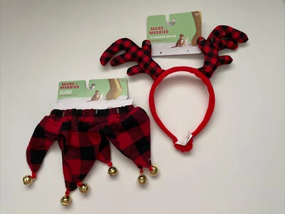 More Merrier Dog L/XL Christmas Neckpiece Bells Reindeer Antlers - Image 1 of 4
