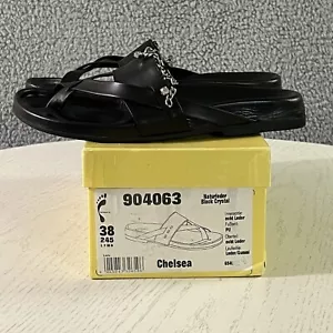 Tatami Sandals Womens 38 / 7 Black Birkenstock Gem Chain Glam Toe Loop Slides - Picture 1 of 16