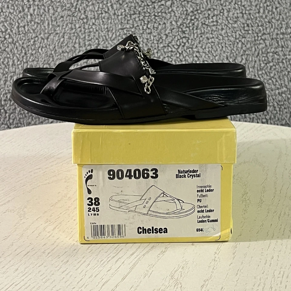 Tatami Sandals Womens 38 / 7 Black Birkenstock Gem Chain Glam Toe Loop Slides - Image 1 of 4