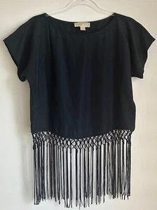 Michael Kors Deep Blue Cropped Western Kurzarm Fransen Top XS - Bild 1 von 5