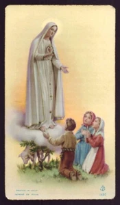 OUR LADY OF FATIMA IMMACULATE HEART APPARITION STS SHEPHERDS Vtg 1960 HOLY CARD - Picture 1 of 2