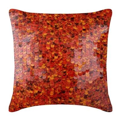 Couch Pillow Case Red 16"x16", Bed Decor Silk Circles & Dots - Koi Fishy Scales - Image 1 of 3