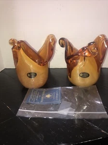 Murano White Crystal Vase Amber Gold Flame - Picture 1 of 7