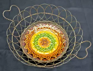 Antique Villeroy & Boch Germany - Majolica Plate in Wire Basket w/ Handles (652) - Picture 1 of 8