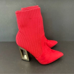 Catherine Malandrino Red Pointed Toe Sock Bootie Size 8 - Picture 1 of 9