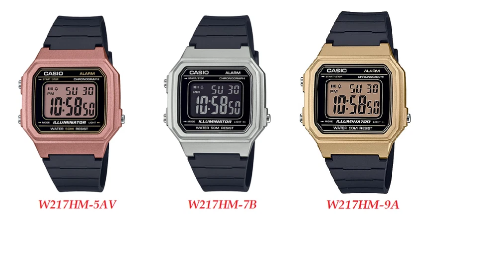 Reloj digital Casio para hombre W217HM-5A (oro rosa) W217HM-7B (plateado) W217HM-9A Foto 1 de 1