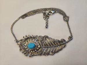 Collana Ciondolo Donna Piuma Metallo Turchese Toni Turchese Tonalità Sud-Ovest - Foto 1 di 9