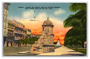 Cartolina Avienda Del Puerto Street View L'Avana Cuba in lino I20 - Foto 1 di 2