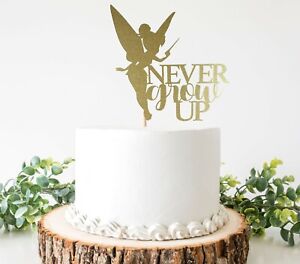 Never Grow Up Cake Topper Birthday Baby Shower Gender Reveal Double Sided Gold