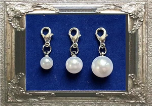 CHARM ANHÄNGER PERLE PERLEN 6 8 10 mm weiß perlmutt mit 925er SILBER Karabiner - Bild 1 von 5