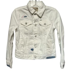 Polo Ralph Lauren Girl’s Embroidered Distressed White Denim Trucker Jacket 12-14 - Picture 1 of 16