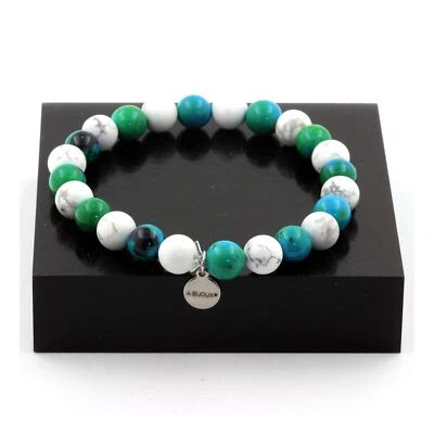 Steine Und Minéraux. Armband Perlen Howlith + Chrysocolla 8 Mm. Made IN Fr - Bild 1 von 4