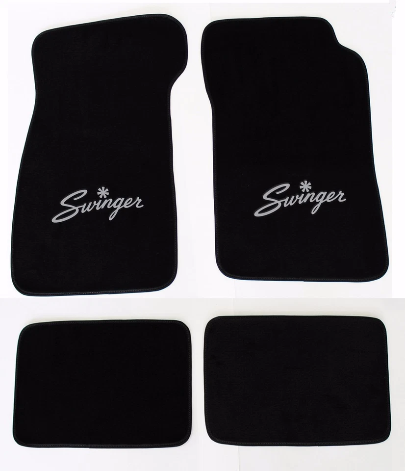 ¡Nuevo! Juego de 4 alfombrillas negras Dodge Dart Swinger 1967-1976 logotipo plateado Foto 1 de 4
