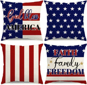 4Th of July Pillow Covers 18X18 Stripes Independence Day Decorations God Bless A - Picture 1 of 12