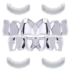 JUEGO DE PARRILLA DE CORTE RAPERO dientes de tapa inferior superior chapados en plata LS 051 S 2 barras adicionales - Imagen 1 de 4