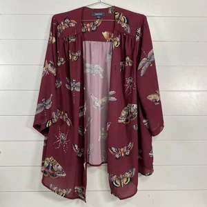 ModCloth Kimono Cardigan Womens 1X/2X Burgundy Insect Butterfly Moth Print Boho - Picture 1 of 11