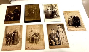 7 ANTIQUE VICTORIAN CABINET CARDS COUPLES 3 WITH BACK ADS ABOUT 1870 BRIDGPORT - Picture 1 of 11