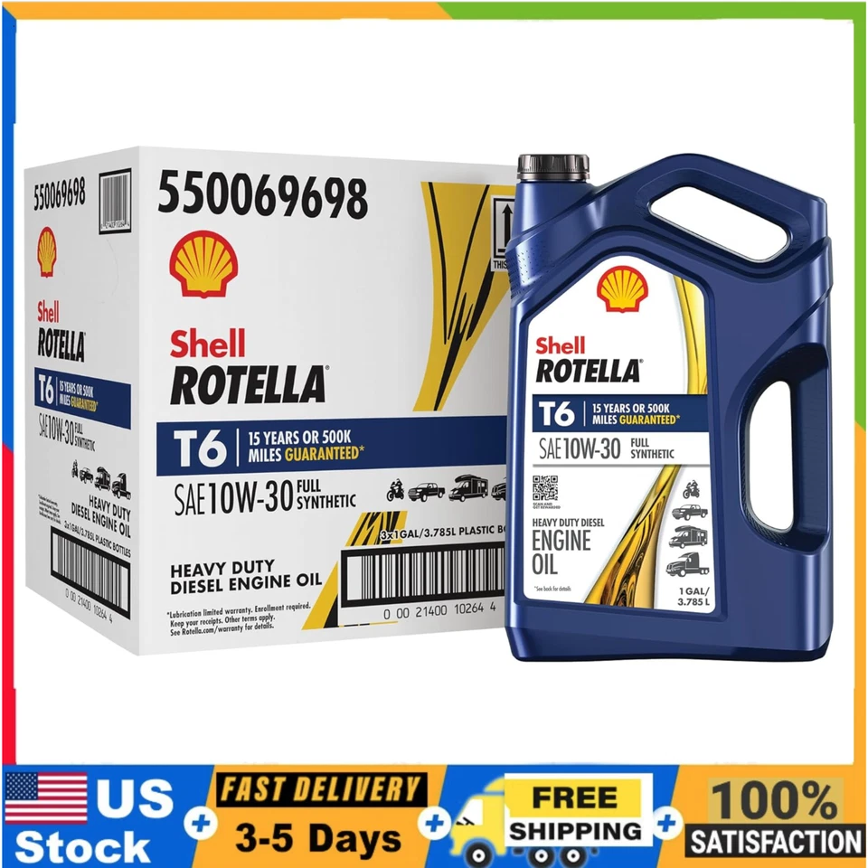 Aceite de motor Shell Rotella T6 totalmente sintético 10W-30, 1 galón (paquete de 3) - Envío gratuito Foto 1 de 4