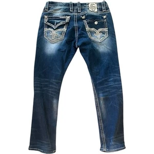 Rock Revival Jeans Mens 36 Ronald Straight Leg Pockets Stitching Embellished Y2K - Picture 1 of 16