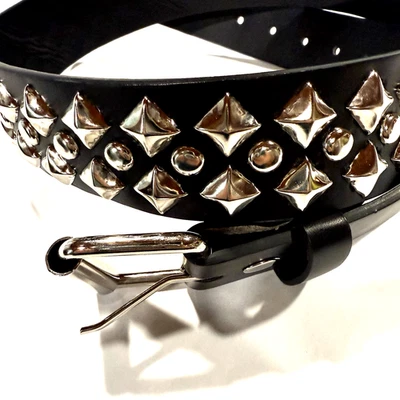Studded Belt Mens Medium 33" Punk Goth Emo Y2K Grunge Vegan Leather Silvertone - Image 1 of 4