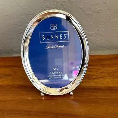 Burnes State Street 5 x 7 placa de plata marco ovalado con patas pequeñas nuevo vintage Foto 1 de 4