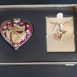 Monet ANGEL HEART Collectible Keepsake Trinket Box with Angel Charm Pendant NIB - Picture 1 of 11
