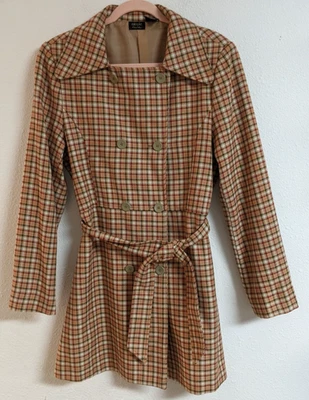 Women's NICOLE MILLER Plaid Belted Poly/Rayon Mid-Length Trench Coat Size 12 - Image 1 of 4