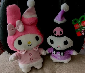Hello Kitty Sanrio Holiday 9" Plush Set of 2 My Melody + Kuromi New With Tags - Picture 1 of 9