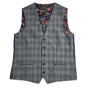 Next Tailoring Waistcoat Grey Navy Check Smart Formal Men's M 40-42" Long - Picture 1 of 4