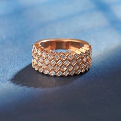 1.50 Ct Lab Created Baguette Diamond 14K Rose Gold Finish Anniversary Band - Image 1 of 3