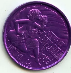 Mardi Gras Doubloon Krewe of Afrodita 1993 aluminio púrpura - Imagen 1 de 2
