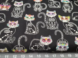 Day of The Dead Kitty Cats Cotton Fabric - Picture 1 of 1