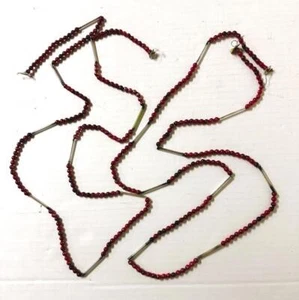 Vintage 112 Zoll Quecksilber Glas Weihnachtsbaum Girlande Perlen Röhren Rot Silber - Bild 1 von 4