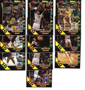 Lot (10) Different 1991/92 Wild Card Collegiate Basketball 10,20,50 Stripe Cards