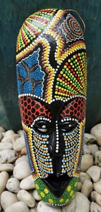 Máscara decorativa de madera pintada a mano punto aborigen colgante de pared tribal Tiki África - Imagen 1 de 10