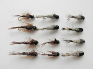 Wolframperlen Forellenfliegen, 12er Pack Hasenohr & Fasanenschwanz, gemischt 10.12.14 - Bild 1 von 3