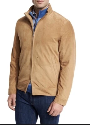 NUEVO CON ETIQUETAS $1798 Colección Peter Millar Chaqueta de Cuero Reversible Gamuza Tostada Talla Bombardero Foto 1 de 4