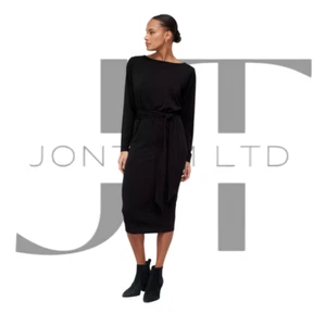 JONTOM LTD Batwing Pencil Dress | Elegant Tie Waist, Full Sleeves Black UK 12/14 - Bild 1 von 6