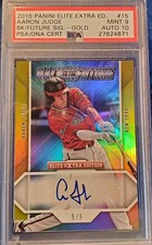 2015 ELITE EXTRA EDITION-AARON JUDGE-BACK TO THE FUTURE AUTO GOLD # /5-PSA 9/10