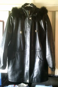 Worthington Lambskin Leather Fox Fur Hooded Jacket Womens Size M Black - Picture 1 of 11