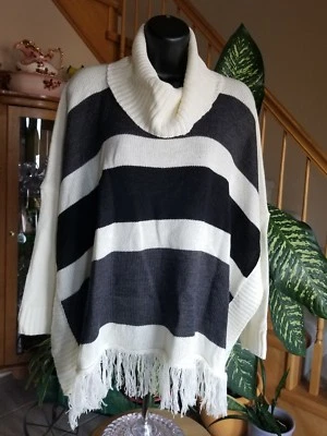 Brittany Black Women's Junior's Sweater Shaw  Black Cream Gray Striped S - Image 1 of 4